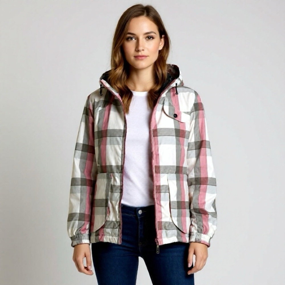 FIREFLY Ski Jacket Coat White Hooded Checkered Size Large Nancy Full Zip Hooded